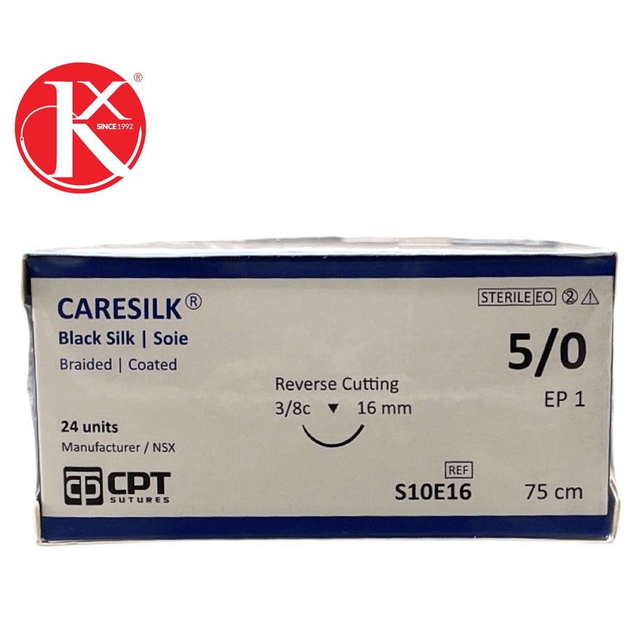 CHỈ PHẪU THUẬT KHÔNG TIÊU CPT CARESILK SILK số 5/0 - S10E16 (hộp 24 tép)