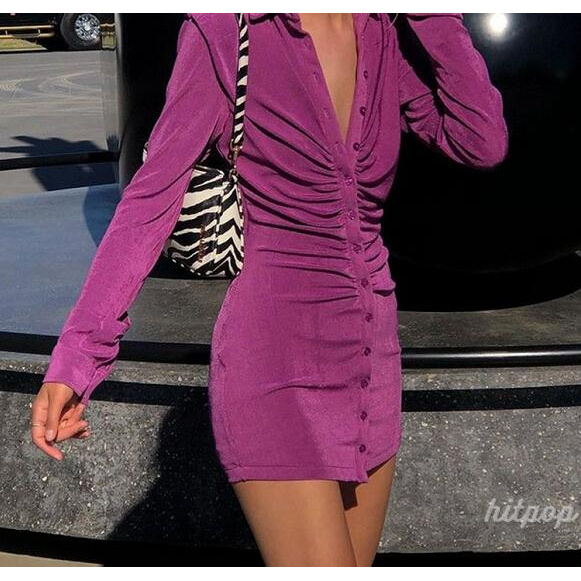 Đầm Sơ Mi Tay Dài Màu Sắc Thời Trang Cho Nữ