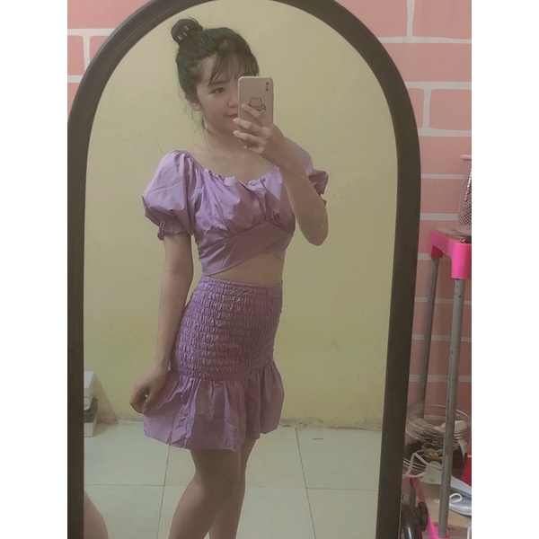 Set áo crt cv nhún màu tím siêu xinh