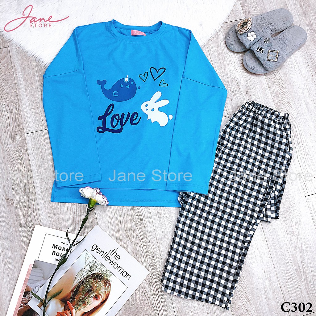 Bộ đồ cotton in hình áo dài quần kẻ JANE 2 màu C3