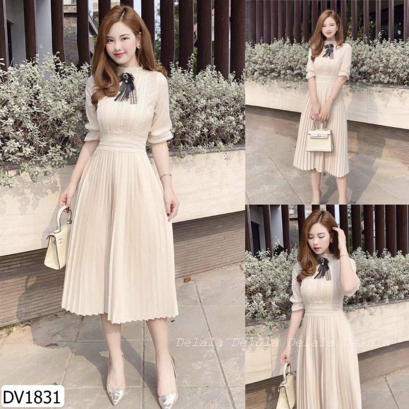 [Freeship 50K] Mẫu hottrend - Đầm xòe phối nơ ngực viền ren đuôi váy xếp ly sang chảnh | BigBuy360 - bigbuy360.vn