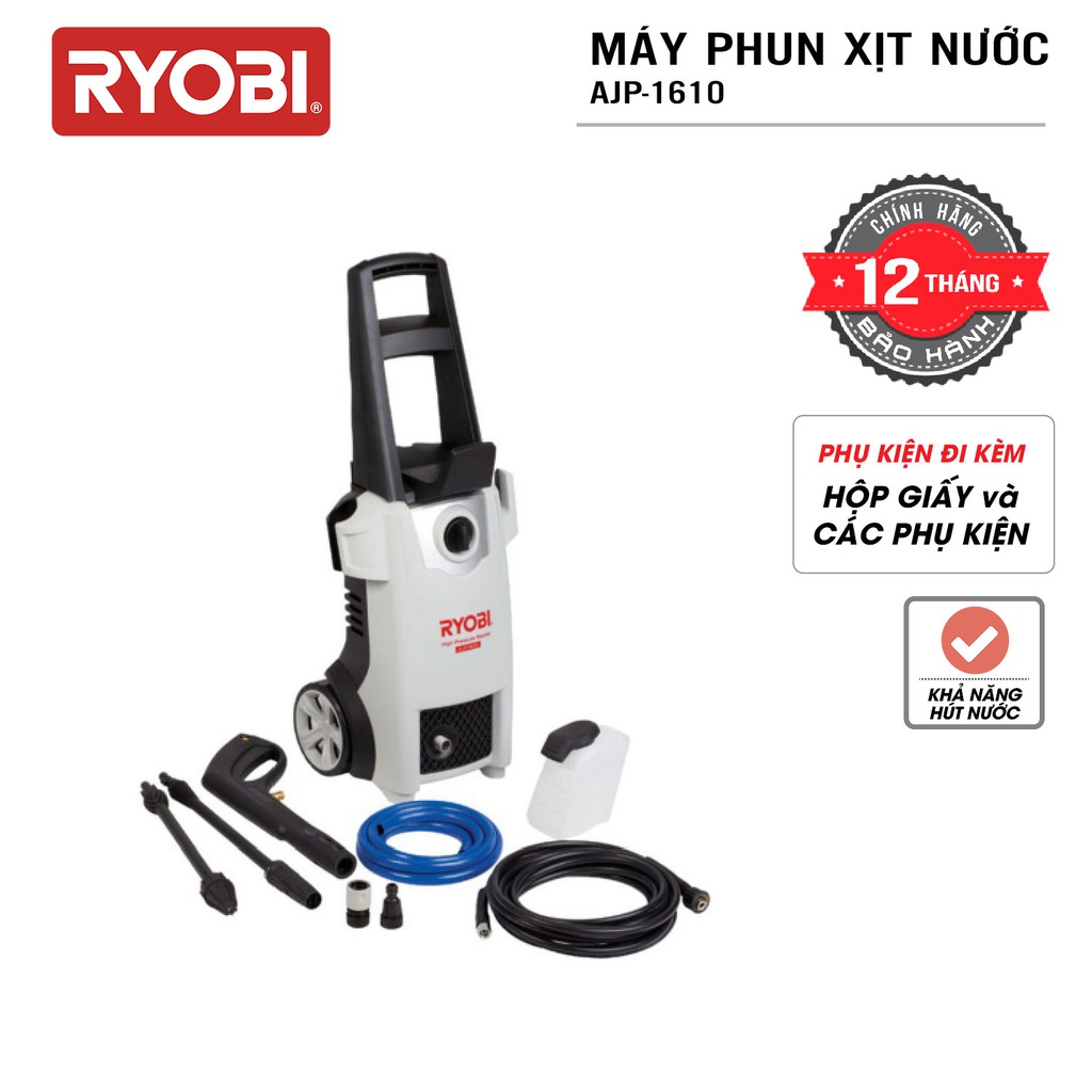 Máy xịt rửa cao áp đa năng điện 1800W RYOBI (KYOCERA) - AJP-1610 (Kèm Linh kiện khác)