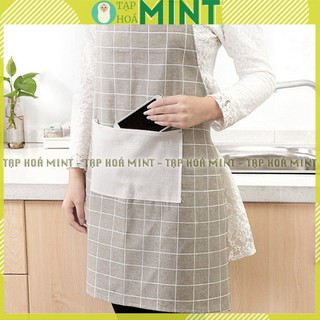 Tạp dề làm bếp vải canvas hoạ tiết caro - Tạp hoá mint