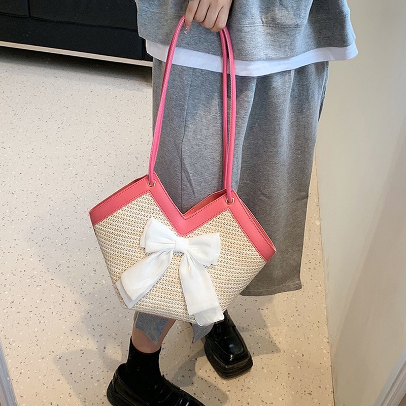 Túi đeo vai Ielgy đan sợi đính nơ sức chứa lớn thời trang cho nữ