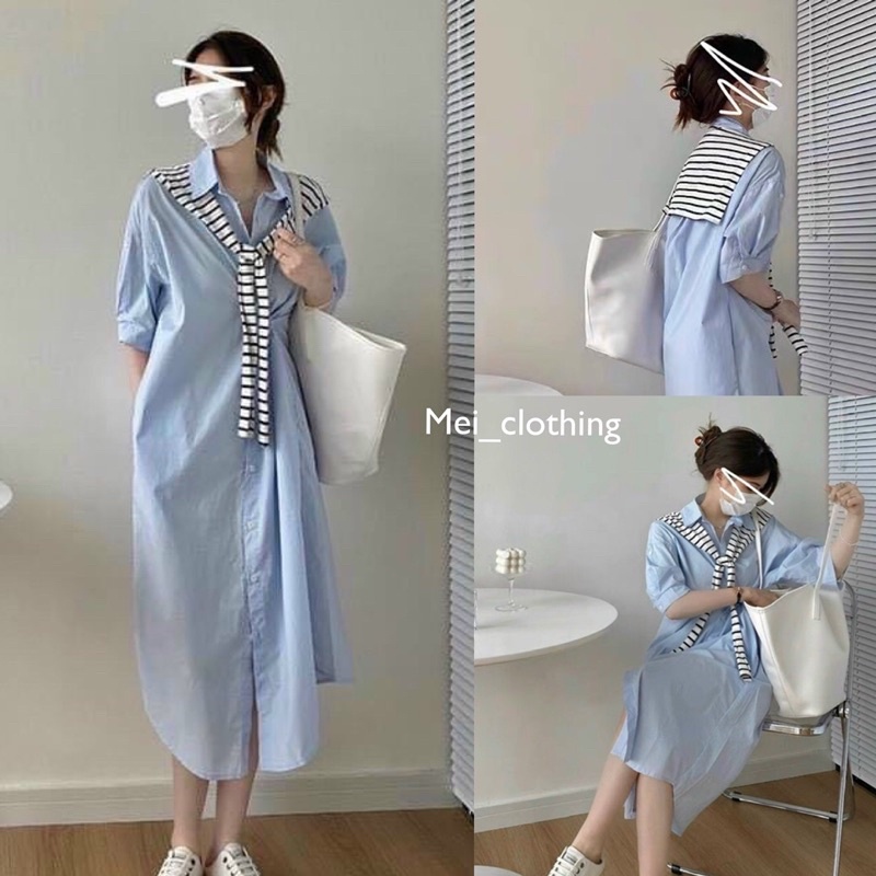 Váy sơmi cổ Thuỷ Thủ tông màu Pastel Hàn Quốc ( cổ có thể tháo rời)