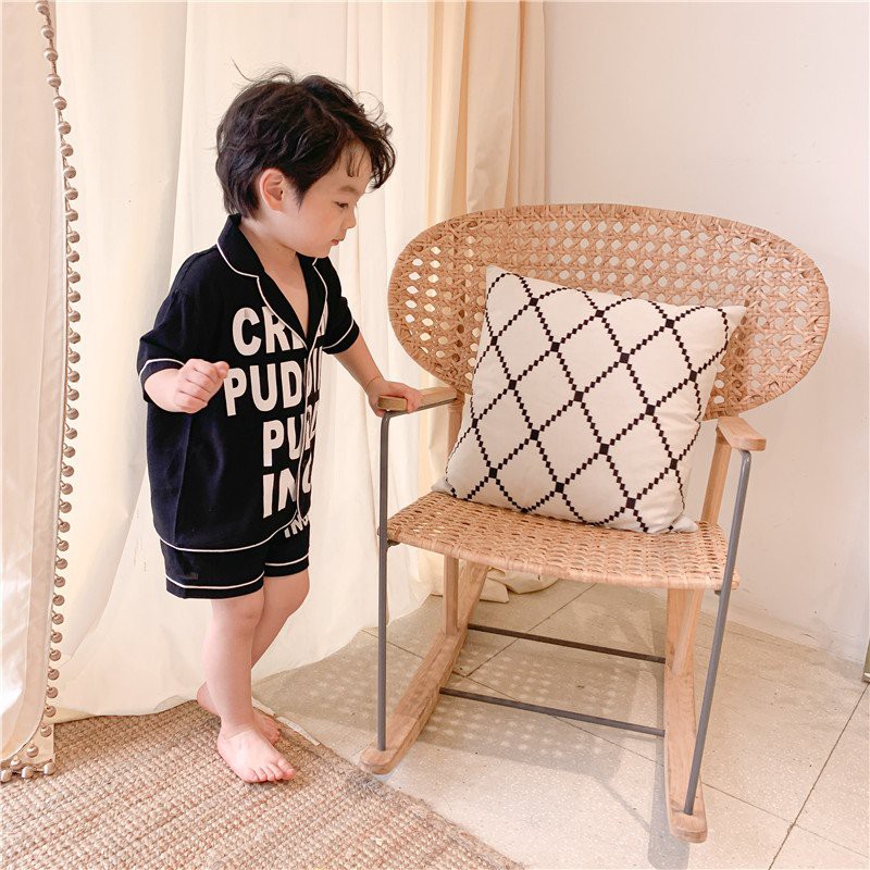 Bộ Pijama Lụa Cộc In Chữ Cho Bé, Bộ Ngủ Lụa Cộc Tay Cho Bé Trai Và Bé Gái Kids House