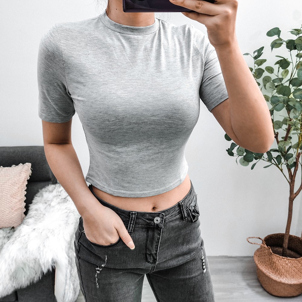 Áo croptop bằng cotton tay ngắn đơn giản thời trang dành cho nữ | BigBuy360 - bigbuy360.vn