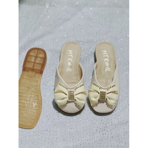 Dép sục nơ đá da PU mềm phong cách Hàn Quốc cho bé gái 2_10 tuổi