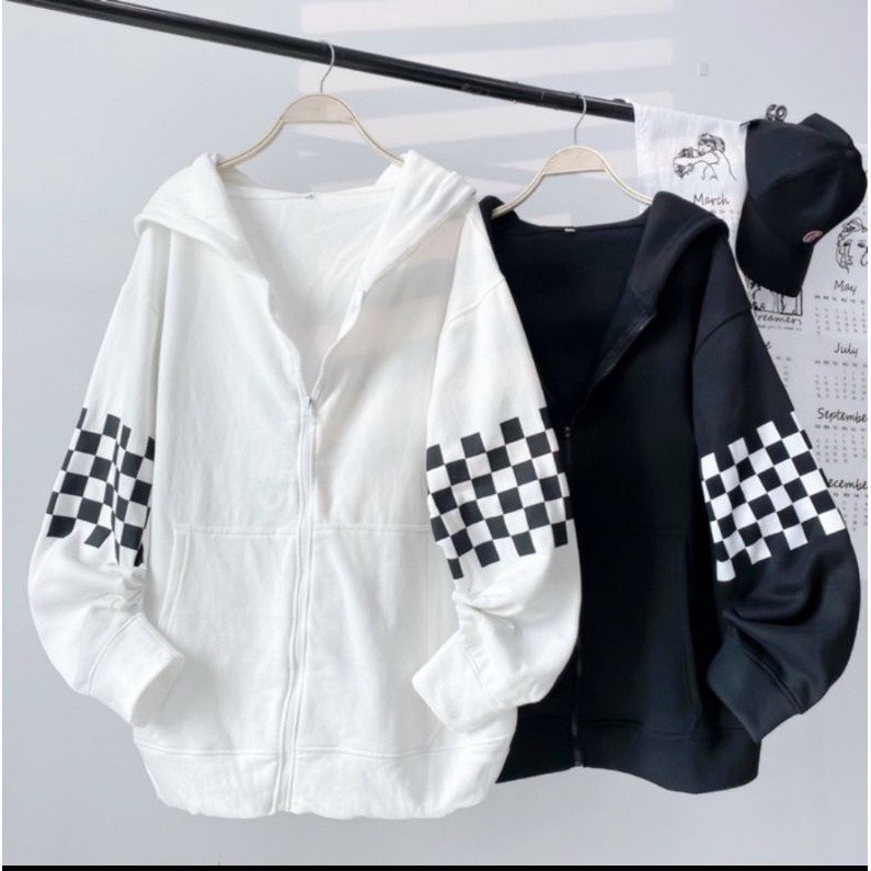 Áo khoác in tay Caro Chất nỉ cottong fom thụng