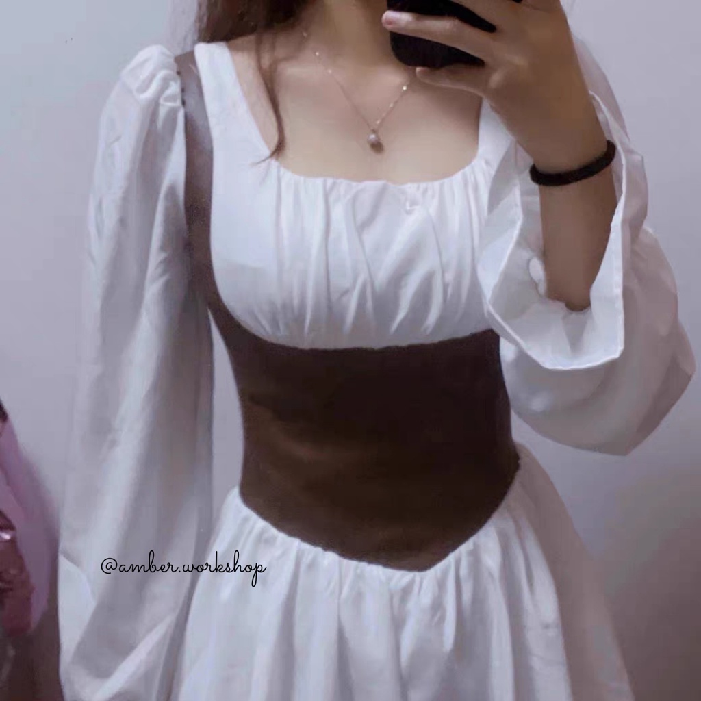 Đầm xòe tay dài bo eo DR002