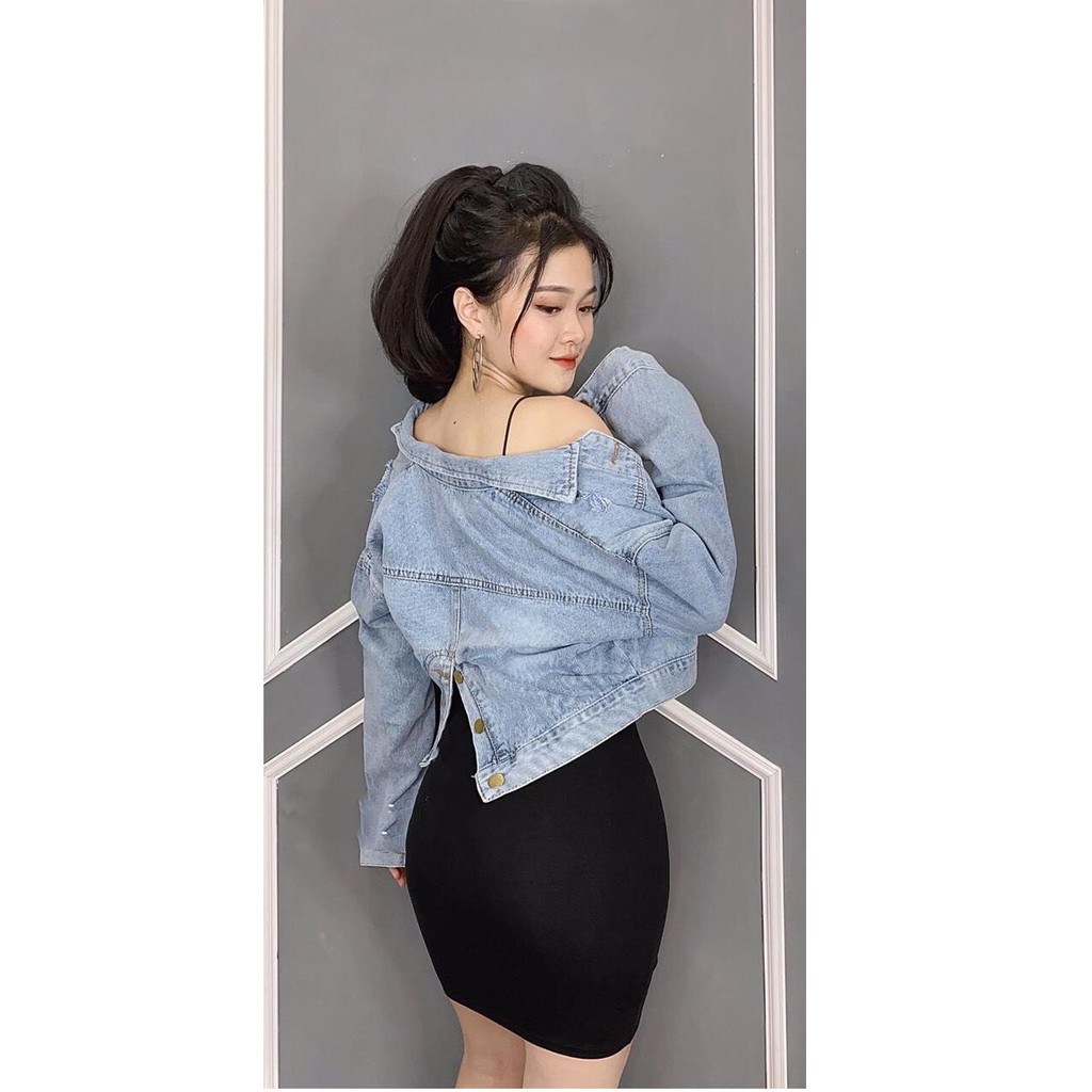 áo khoác jean nữ XANH NHẠT PHỐI CÚC LƯNG PL-L12 | BigBuy360 - bigbuy360.vn