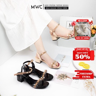 Giày sandal cao gót mwc đế vuông 3cm quai trong phối đinh tán nucg-3947