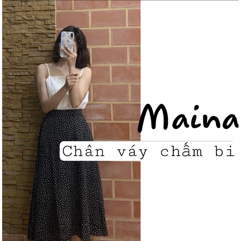 Chân váy chấm bi đen voan lụa siêu mát - Chân váy midi hottrend 2021 Maina | BigBuy360 - bigbuy360.vn
