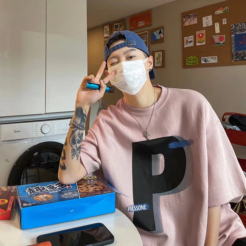 Áo Thun Dáng Rộng In Chữ Phong Cách Hip Hop Đường Phố Hàn Quốc Thời Trang Mùa Hè Cho Nam Cỡ M-5XL