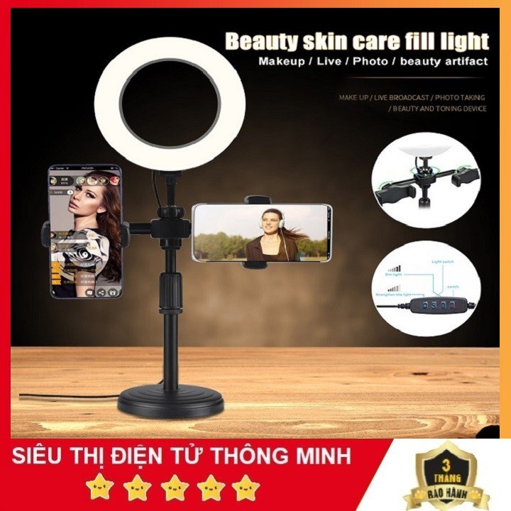 Giá Đỡ 2 Điện Thoại Livestream Có Đèn Led, Kẹp Điện Thoại Để Bàn Quay Video Tiktok Có Đèn Led 3 Màu - Có Video, Ảnh Thật