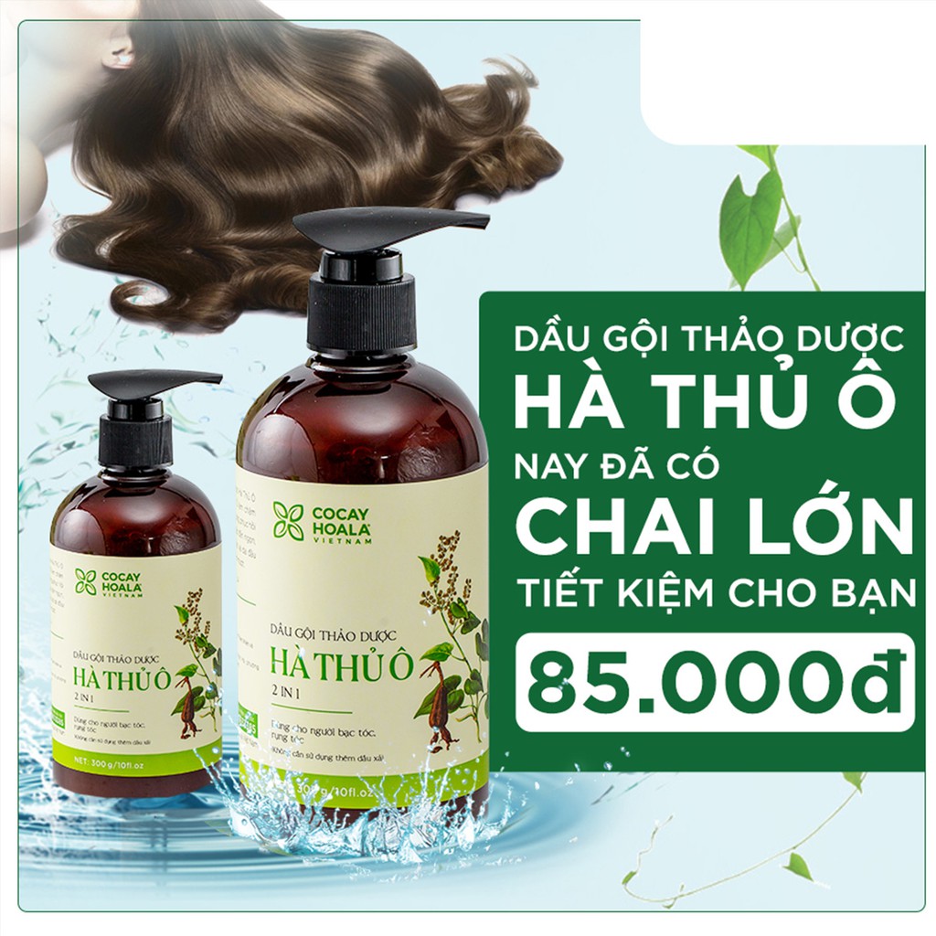 Dầu Gội Thảo Dược Hà Thủ Ô 2in1 Giảm Rụng Tóc Bạc Tóc Giúp Tóc Chắc Khỏe, CoCayHoaLa Chai 450g