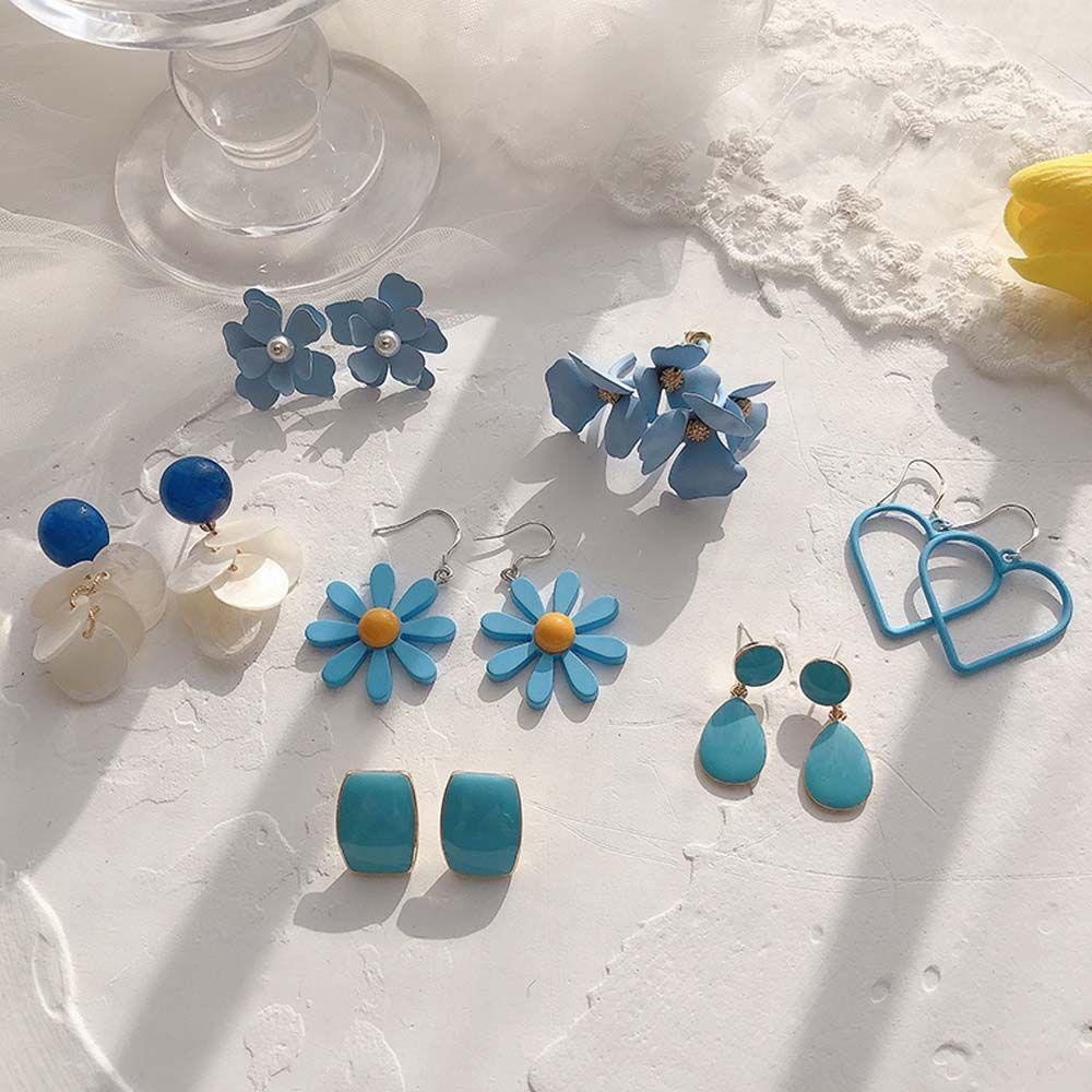 EXPEN Bông Tai Dáng Dài Hình Hoa Màu Xanh Dương Xinh Xắn Thời Trang Cho Nữ