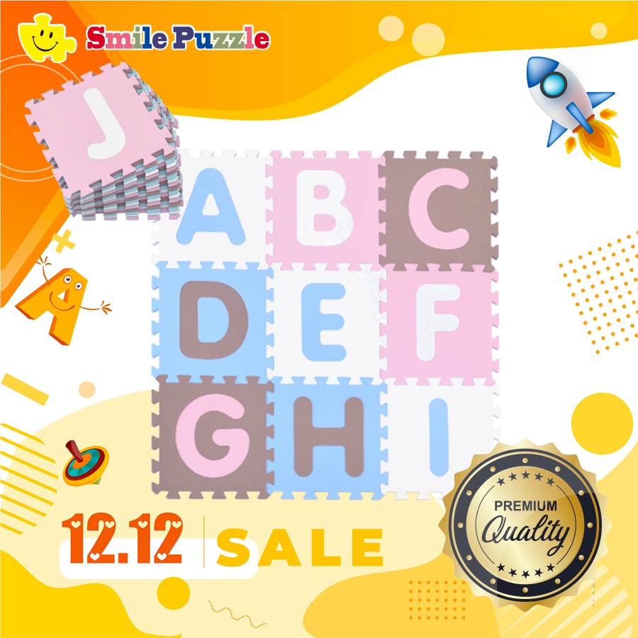 THẢM CHƠI CHO BÉ SMILE PUZZLE - CHỮ CÁI PASTEL - KHÔNG MÙI - TIÊU CHUẨN CHÂU ÂU (26 miếng, kích thước 1,5mx1,5m)