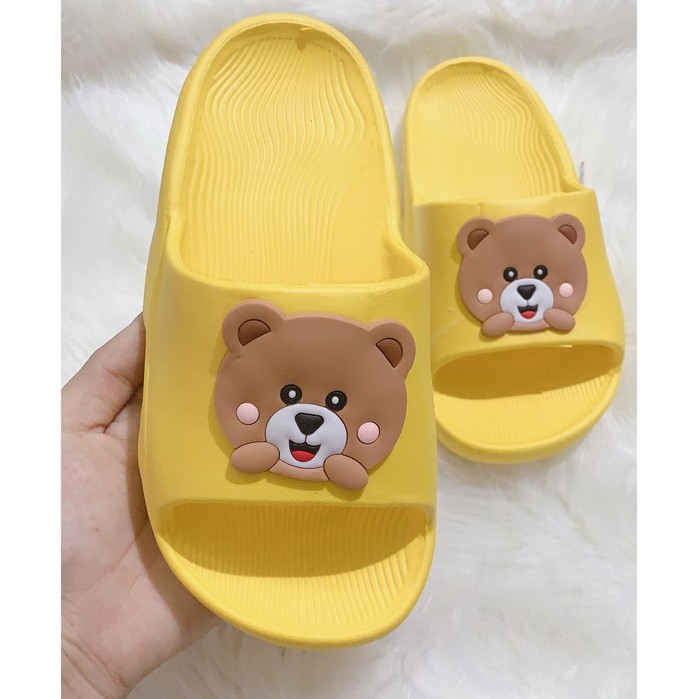 [𝐍𝐄𝐖] Dép Quai Ngang Siêu Nhẹ Hình Mặt Chú Gấu Cực Cute Dành Cho Bé, 3 màu Full size 31-35