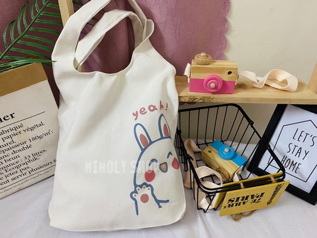 Túi Tote Vải Canvas Chữ Yeah Quai Tròn Liền