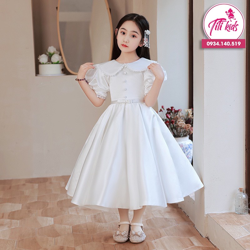 Đầm Công Chúa Bé Gái TiTiKids Đầm Trắng Phi Tiểu Thư CC177