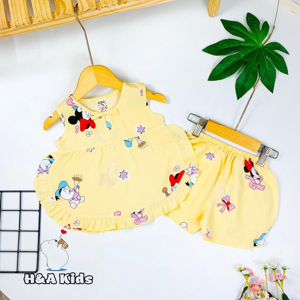 (7-9kg) Bộ lanh bé gái mặc nhà, mặc ngủ vải 2 da, hàng đẹp H&amp;A Kids - Unibaby Store BTSize3