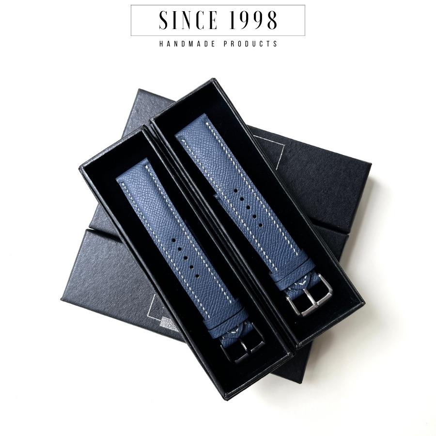 Dây Đồng Hồ Da Bò Nam 20mm 22mm, Da Thật, Handmade, Chống Nước, Chính Hãng, Màu Xanh Epsom, Bảo Hành 12 Tháng