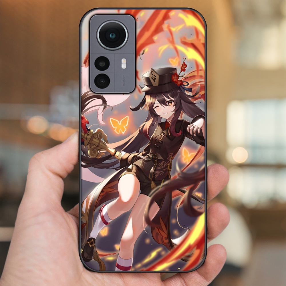 Ốp lưng Xiaomi 12 viền đen in hình Hutao Genshin Impact