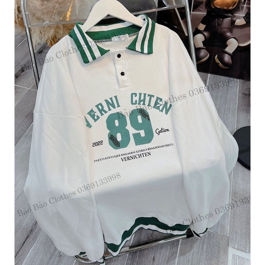 Áo Polo Sweater Nam Nữ Số 89 Cổ Bẻ Hàn Quốc Unisex Viền Cổ Trẻ Trung Form Rộng