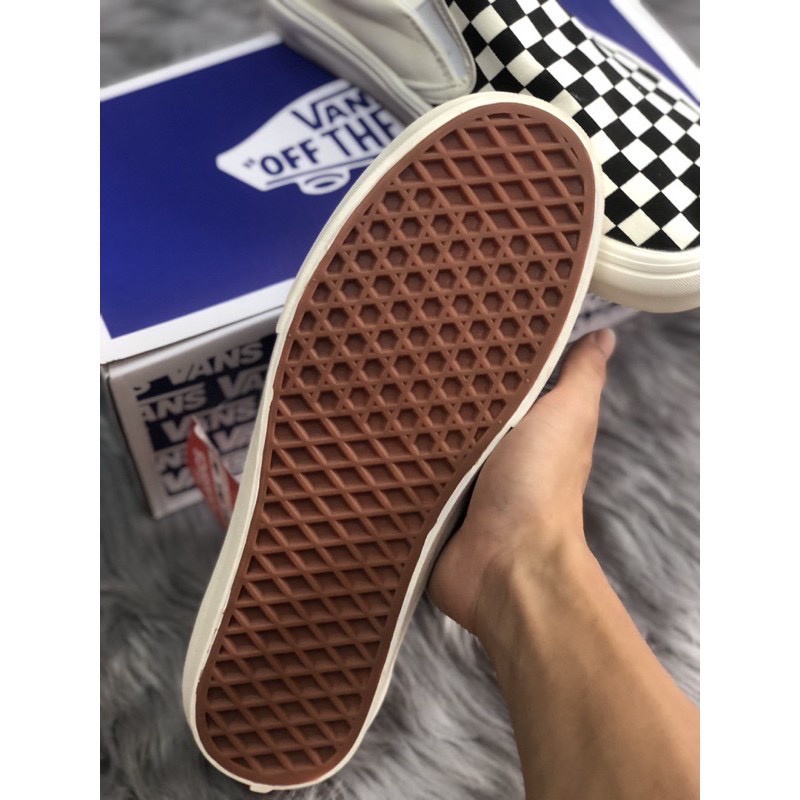 ▫Giày Vans caro, thể thao lười slipon viền trắng nam nữ full box