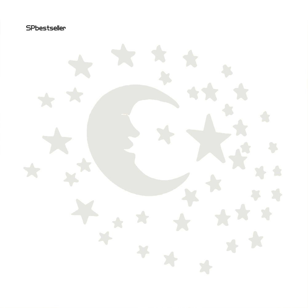 Bộ sticker tráng gương dán tường tạo hình mặt trăng + 38pcs ngôi sao