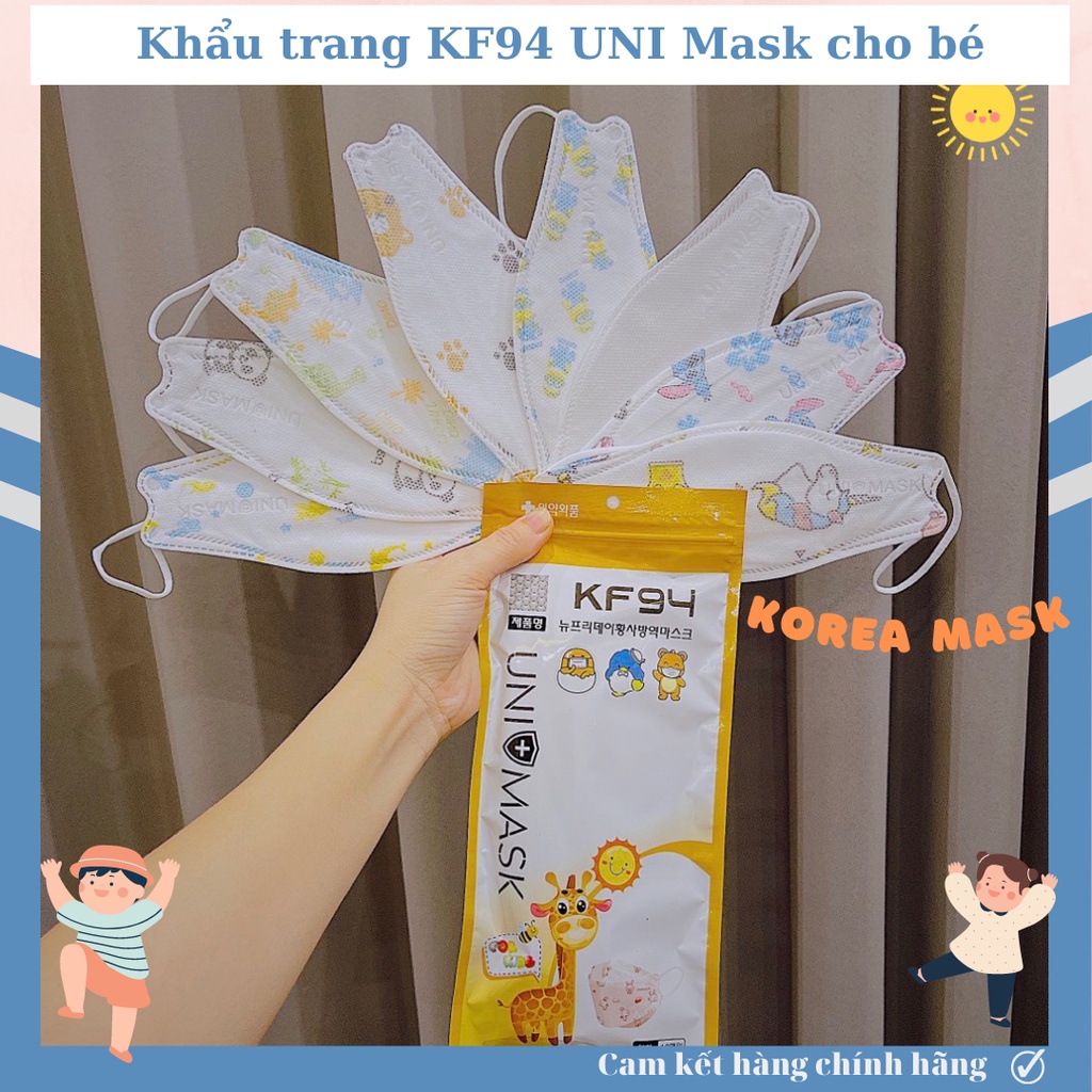 Combo 50 chiếc Khẩu trang trẻ em 4 lớp KF94 UNI MASK giúp bé kháng khuẩn và chống bụi mịn in hình cho bé 5-12 tuổi