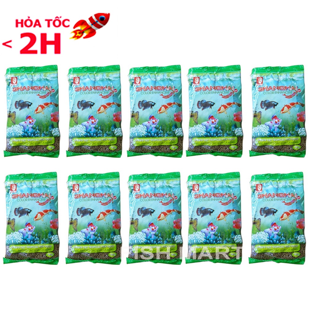 Bộ 10 gói thức ăn nổi cho các loại cá kiểng, cá koi, cá chép coi, loại 100gr/ gói (Nâu