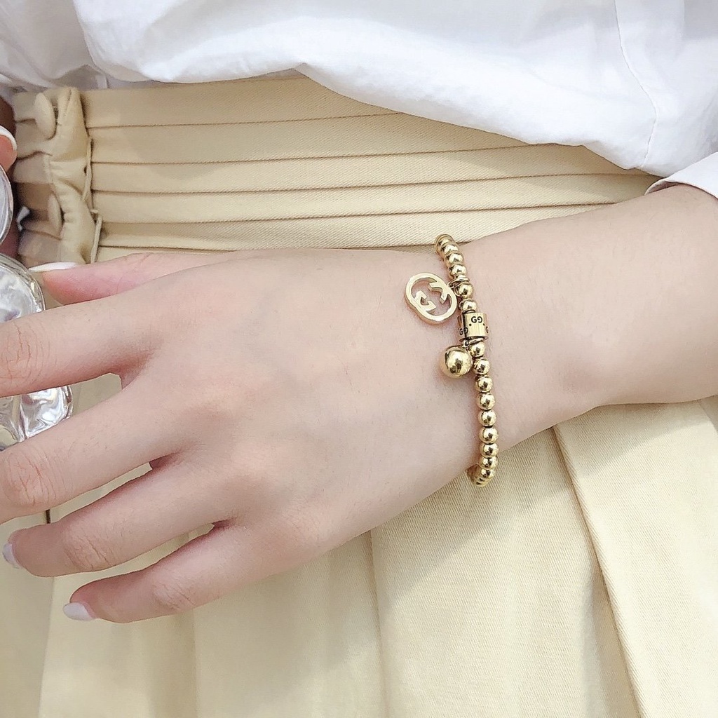GUCCI Vòng đeo tay bằng thép titan họa tiết chữ GG thời trang thanh lịch cho nữ