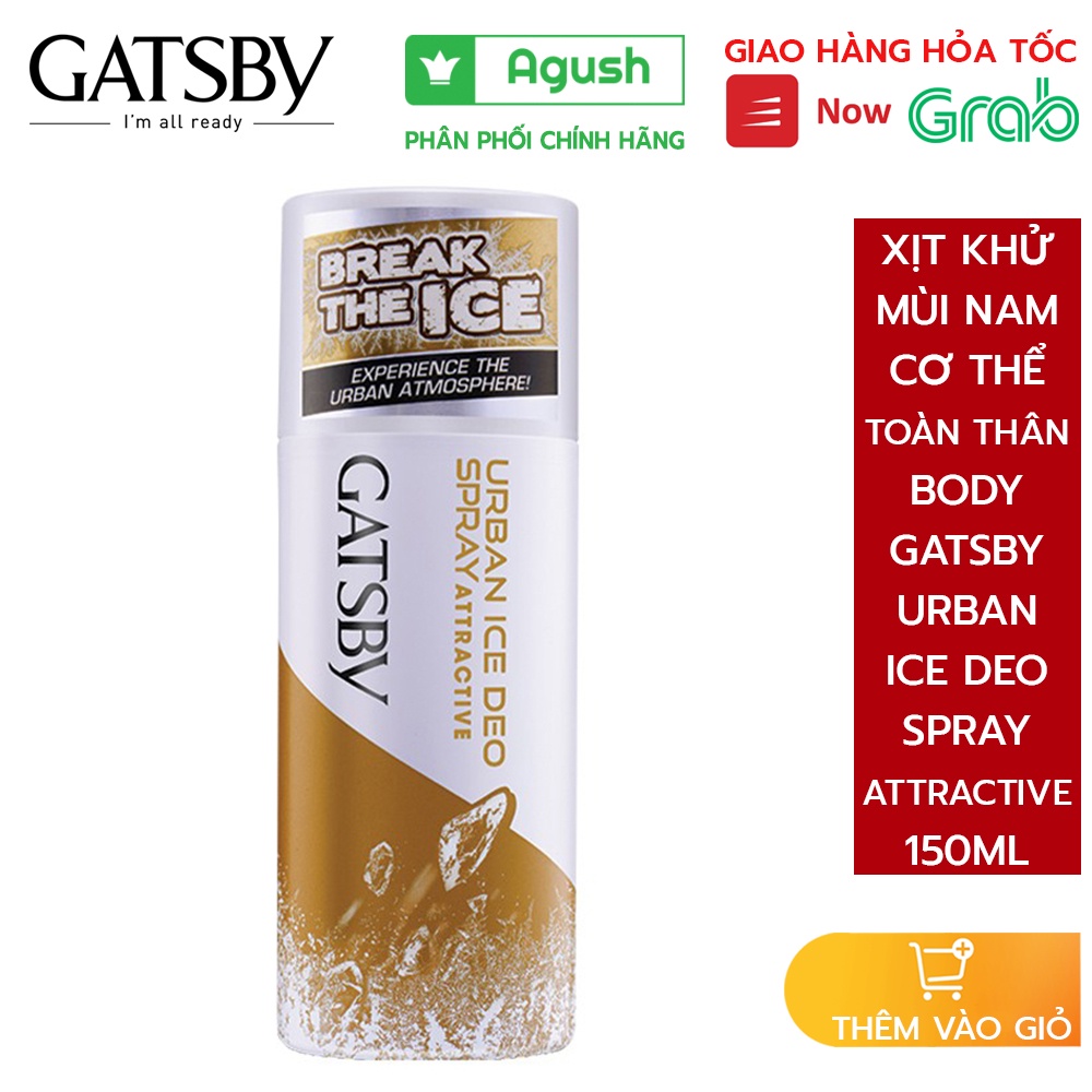 Xịt khử mùi nam cơ thể toàn thân body Gatsby Urban Ice Deo Spray Attractive chai 150ml hương nước hoa ngăn mùi thơm lâu