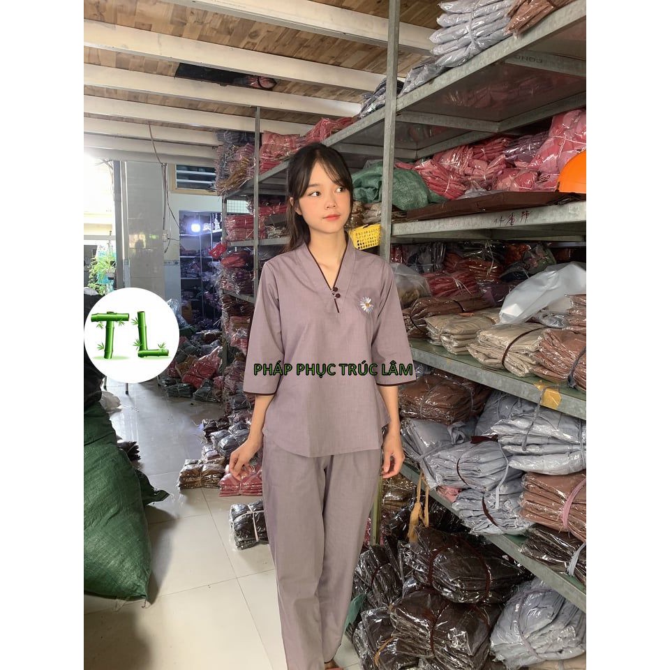 Đồ nữ đi chùa - Áo lam phật tử - Cúc thêu