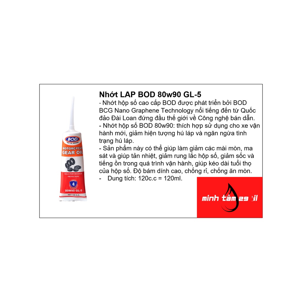Nhớt LAP BOD 80w-90 GL-5 Motorcycle Gear Oil chống hú cao cấp