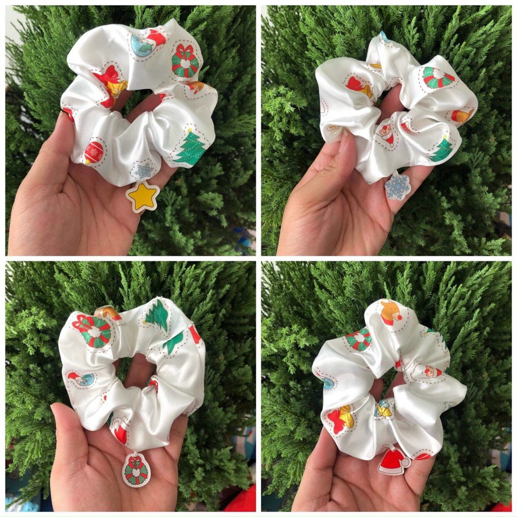 Cột tóc Scrunchies Giáng sinh noel, dây buộc tóc vải scunchies Christmas