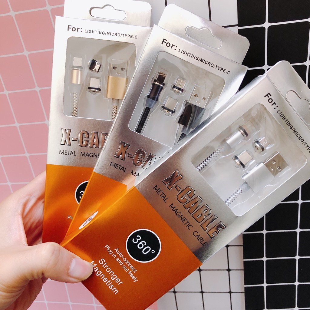 Dây Sạc Nam Châm 3 Đầu iPhone-Android-type C Xoay 360 Độ Dây Dù  cao cấp