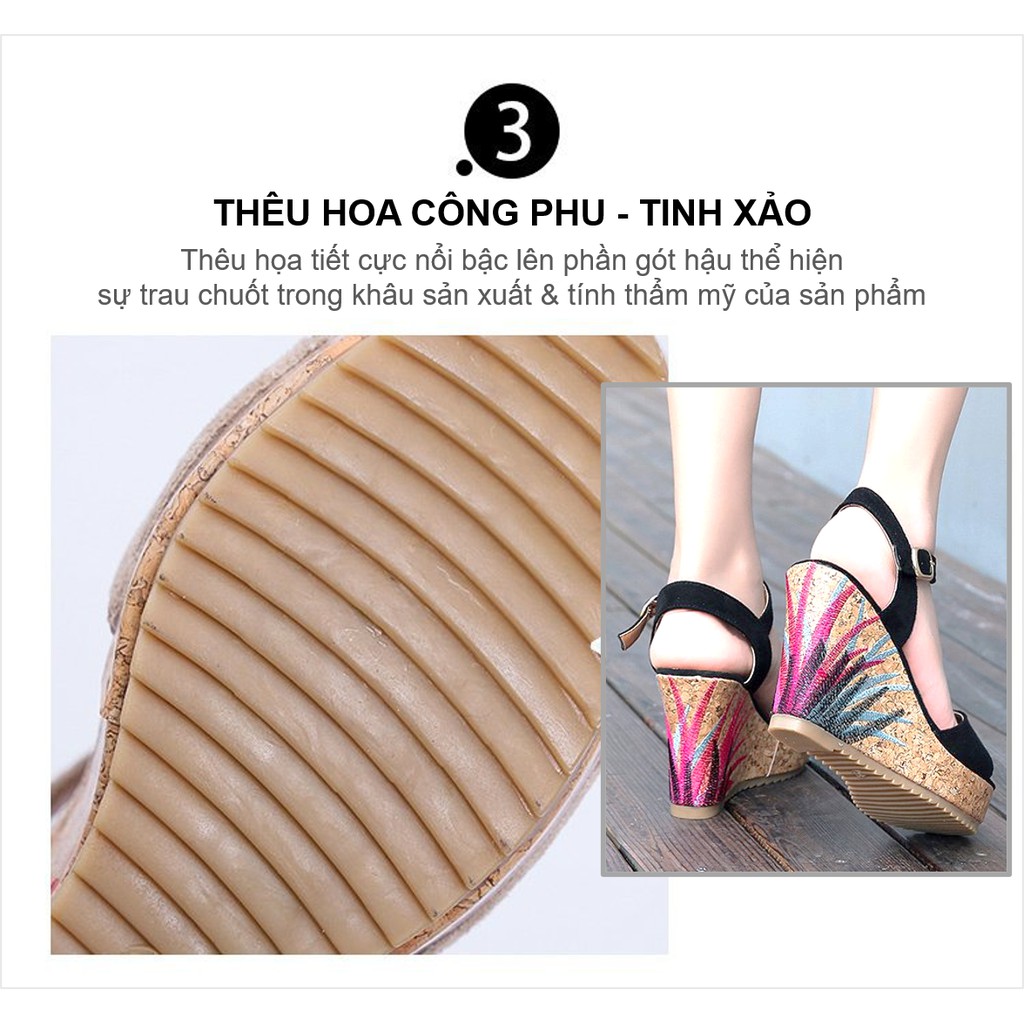 [ ẢNH THẬT ] GIÀY ĐẾ XUỒNG NỮ SANDAL THÊU HOA CỰC CHẤT THỜI TRANG ĐỘC ĐÁO HÀN QUỐC 10cm