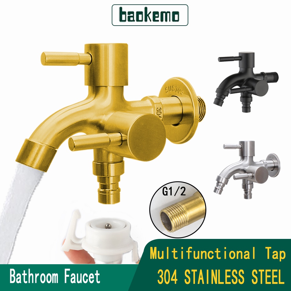 Baokemo Vòi Nước Hai Đầu Bằng Thép Không Gỉ 304 Màu Đen