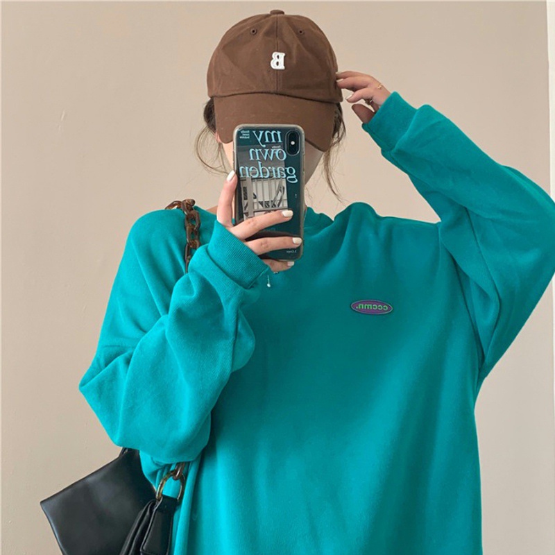 Áo sweater SUXI thể thao cổ tròn dáng rộng thời trang thu đông Hàn Quốc dành cho nữ