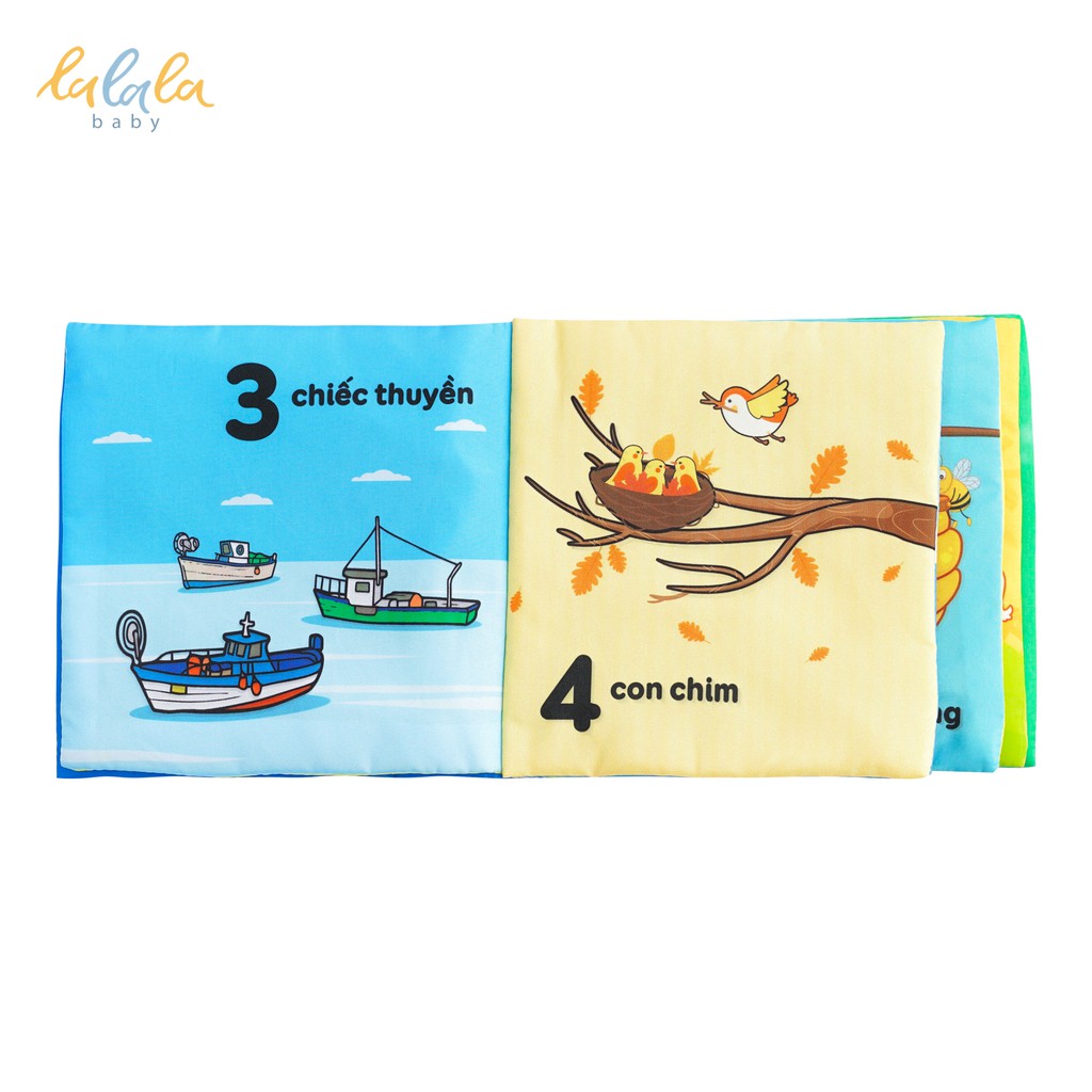 Sách vải Lalala Baby kích thích đa giác quan chủ đề Số đếm, kích thước 15x15cm 12 trang cho bé 0 - 4 tuổi