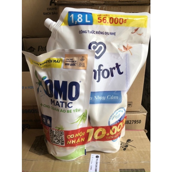 Nước Xả Vải Comfort 1 Lần Xả Hương Ban Mai Túi 1.8l tặng