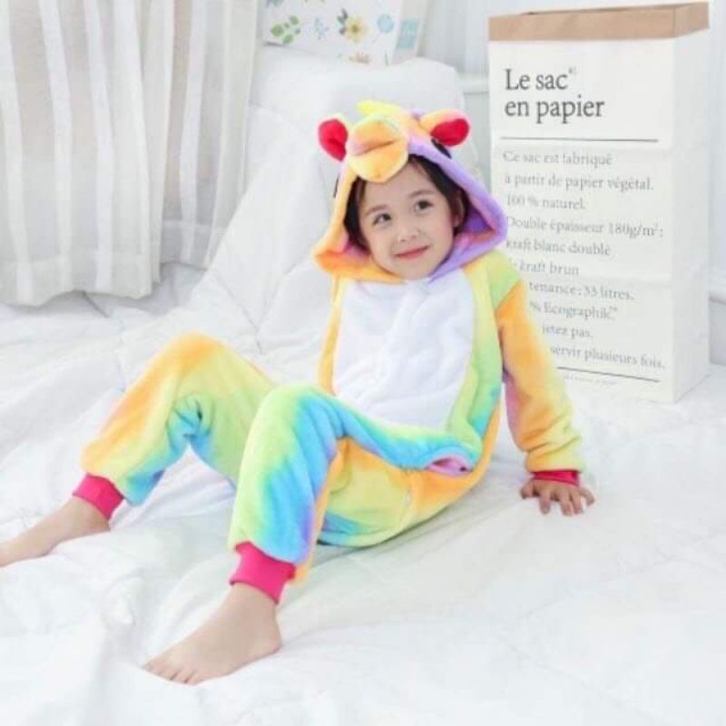 Bộ đồ kì lân unicorn cầu vồng 7 màu cho bé và người lớn