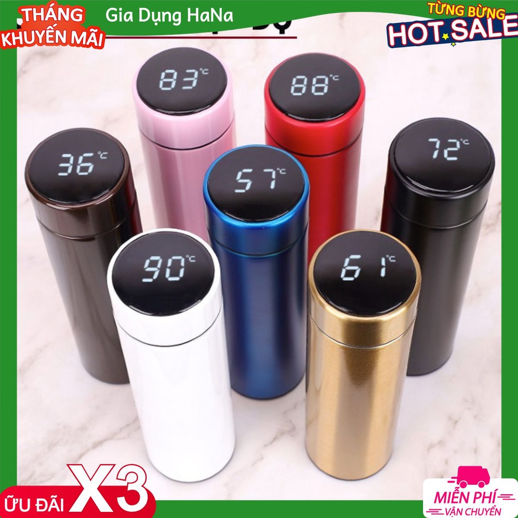 Bình Giữ Nhiệt❤️SALE❤️Bình Đựng Nước Inox 2 Lớp Dày Dặn Nắp Cảm Ứng Nhiệt Độ Kèm Lưới Lọc Trà Tiện lợi Dung Tích 500ML