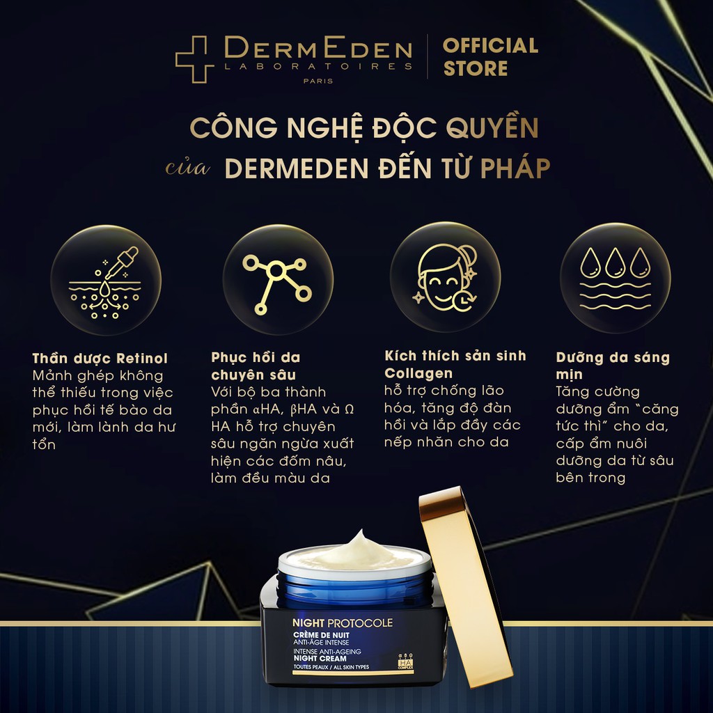 Kem dưỡng ẩm chống lão hóa da, giảm nám tàn nhang DERMEDEN Night Cream Retinol 1% + Niacinamide 5% 50ml