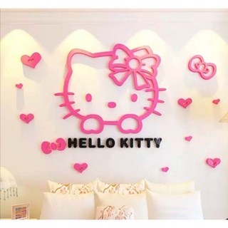 •••hcm••• tranh dán tường trang trí phòng bé gái họa tiết hello kitty 3d