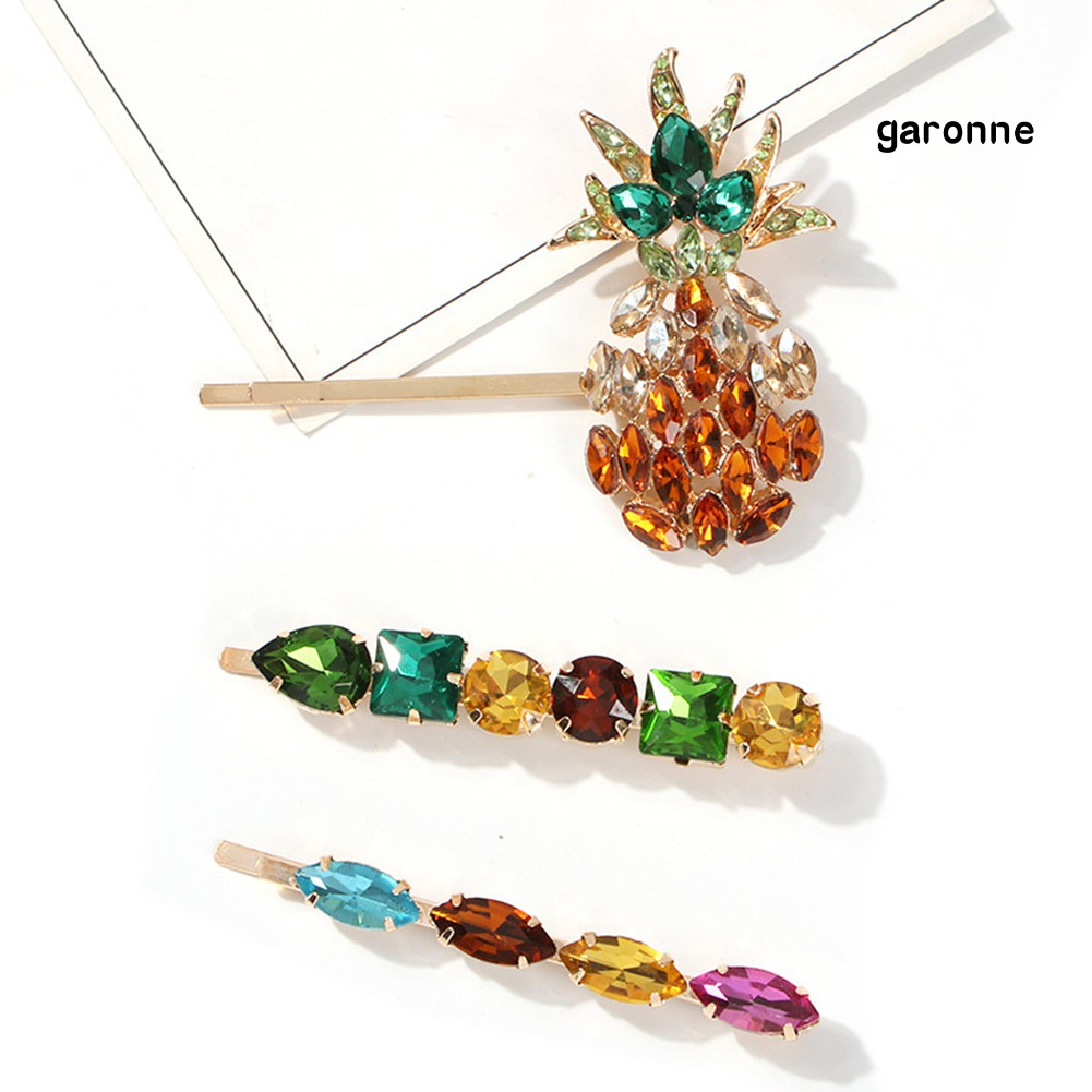 Set 3 Kẹp Tóc Đính Đá Nhân Tạo Nhiều Màu Thời Trang Cho Nữ
