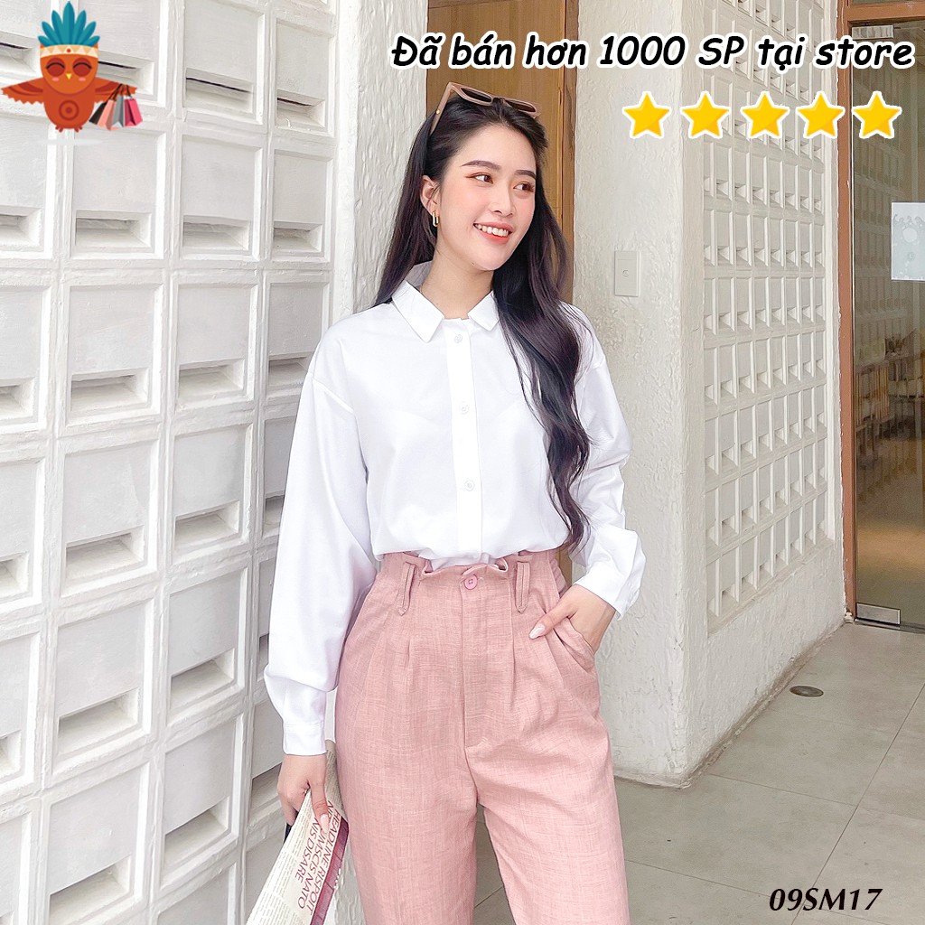 Áo sơ mi basic trắng trơn cổ sen THOCA HOUSE phù hợp công sở, đi học, đi chơi freesize dưới 56kg